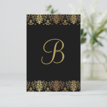 Gold Damask Black Monogram Elegant Chic