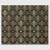 Gold Damask Black Script Elegant Cadeaupapier (Vlak)