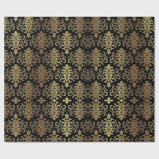 Gold Damask Black Script Elegant Cadeaupapier (Vlak)