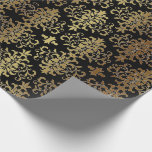 Gold Damask Black Script Elegant Cadeaupapier<br><div class="desc">Prachtige gouddemask op zwarte achtergrond verpakkingspapier. Pure elegantie! Geweldig voor een verjaardag,  bruiloft,  verjaardag,  vrijgezellenfeest.</div>