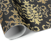 Gold Damask Black Script Elegant Cadeaupapier (Rol Hoek)