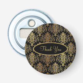 Gold Damask Black Script Weddenschap Elegant Bedan Button Flesopener
