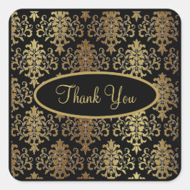 Gold Damask Black Script Weddenschap Elegant Bedan Vierkante Sticker