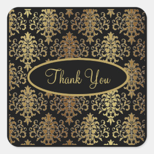 Gold Damask Black Script Weddenschap Elegant Bedan Vierkante Sticker