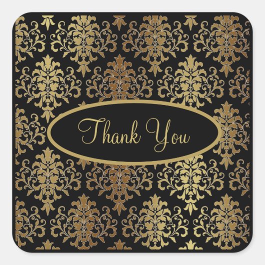 Gold Damask Black Script Weddenschap Elegant Bedan Vierkante Sticker (Voorkant)