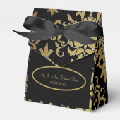 Gold Damask Black Script Weduwend Elegant Bedankdoosjes (Voorkant Zijde)