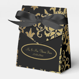 Gold Damask Black Script Weduwend Elegant Bedankdoosjes