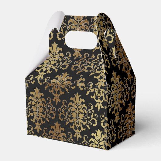 Gold Damask Black Script Weduwend Elegant Bedankdoosjes (Achterkant)