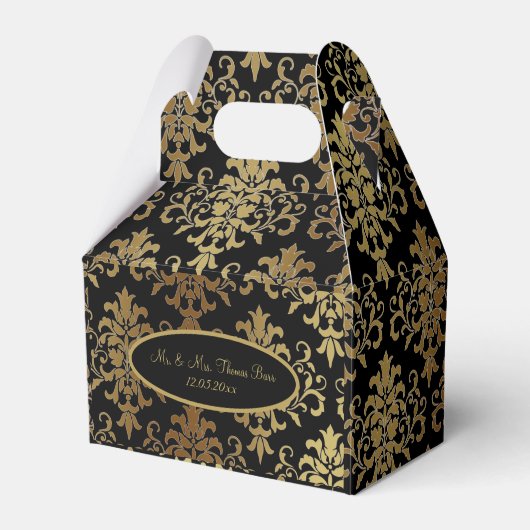 Gold Damask Black Script Weduwend Elegant Bedankdoosjes (Voorkant Zijde)