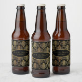 Gold Damask Black Script Weduwend Elegant Bier Etiket (Flessen)