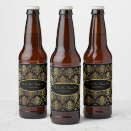 Gold Damask Black Script Weduwend Elegant Bier Etiket