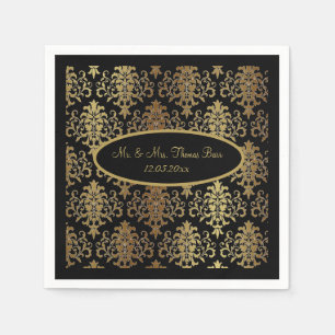 Gold Damask Black Script Weduwend Elegant Servet