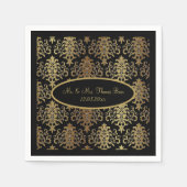 Gold Damask Black Script Weduwend Elegant Servet (Voorkant)