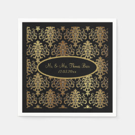 Gold Damask Black Script Weduwend Elegant Servet