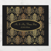 Gold Damask Black Script Weduwend Elegant Sparkling Wijnetiket (Enkel label)