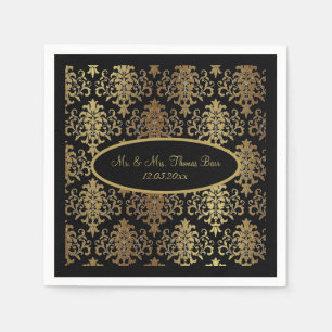 Gold Damask Black Script Weduwnaar Servet