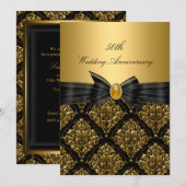 Gold Damask & Bow 50th Wedding Jubileum Invite Kaart (Voorkant / Achterkant)
