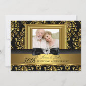 Gold Damask & Bow Photo 50th Wedding Jubileum Kaart (Voorkant)