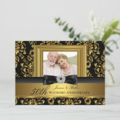 Gold Damask & Bow Photo 50th Wedding Jubileum Kaart (Staand voorkant)