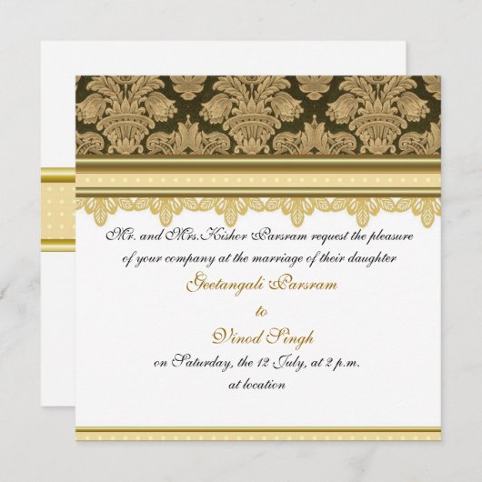 Gold damask brocade Hindu bruiloft Kaart (Voorkant / Achterkant)