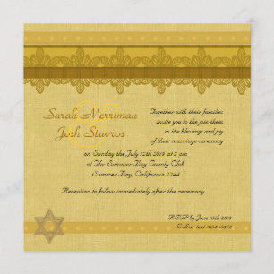 Gold Damask Brocade Joods bruiloft Kaart