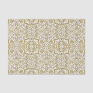 Gold Damask Brocade op White Gift of Decoupage Tissuepapier