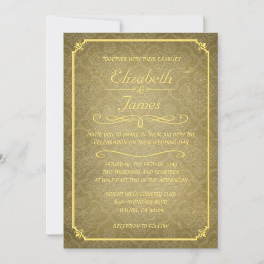 Gold Damask  Chalkboard Wedding Invitations Kaart (Voorkant)