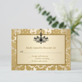 Gold Damask, Chandelier Jubileum Reply Card RSVP Kaartje (Staand voorkant)