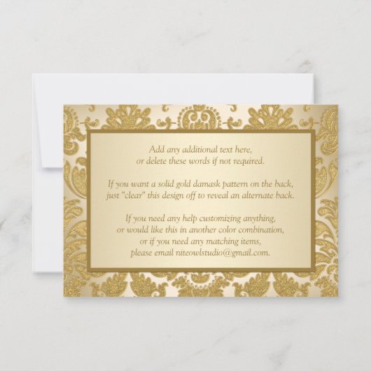 Gold Damask, Chandelier Jubileum Reply Card RSVP Kaartje (Achterkant)