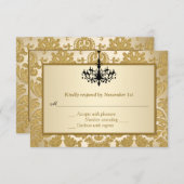 Gold Damask, Chandelier Jubileum Reply Card RSVP Kaartje (Voorkant / Achterkant)
