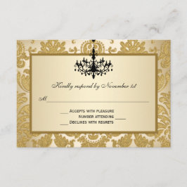 Gold Damask, Chandelier Wedding Reply Card RSVP Kaartje
