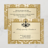Gold Damask, Chandelier Wedding Reply Card RSVP Kaartje (Voorkant / Achterkant)