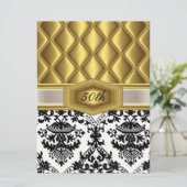 Gold Damask classic Birthday Invitation Kaart (Staand voorkant)