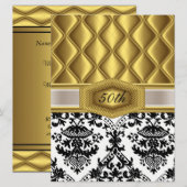 Gold Damask classic Birthday Invitation Kaart (Voorkant / Achterkant)