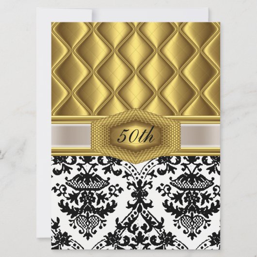 Gold Damask classic Birthday Invitation Kaart (Voorkant)