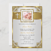 Gold Damask Cross Foto Baptisme Christening 2 Kaart (Voorkant)