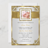 Gold Damask Cross Foto Baptisme Christening Kaart (Voorkant)