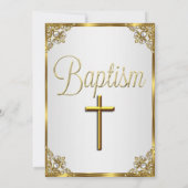 Gold Damask Cross Foto Baptisme Christening Kaart (Achterkant)