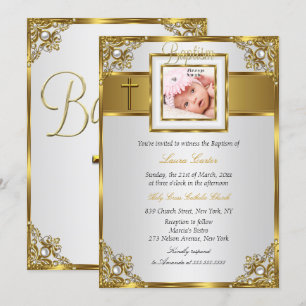 Gold Damask Cross Foto Baptisme Christening Kaart