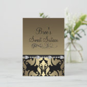 Gold Damask & Diamond Afbeelding Sweet 16 Uitnodig Kaart (Staand voorkant)