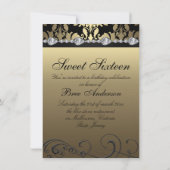 Gold Damask & Diamond Afbeelding Sweet 16 Uitnodig Kaart (Achterkant)
