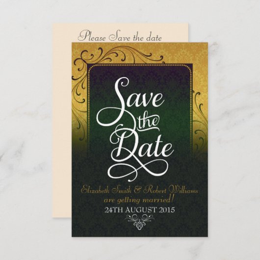 Gold Damask Elegance Save the Date Kaart (Voorkant / Achterkant)