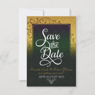Gold  Damask Elegance Save the Date Kaart
