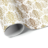 Gold Damask Elegant Holiday Kerstmis Cadeaupapier (Rol Hoek)