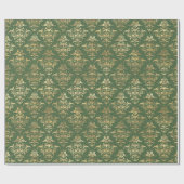 Gold Damask Elegante Groene  Vakantie Cadeaupapier (Vlak)