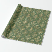 Gold Damask Elegante Groene  Vakantie Cadeaupapier (Uitgerold)