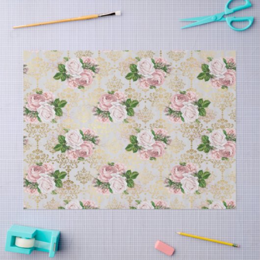 Gold Damask en Roses ontkoppelen Tissuepapier (Craft)