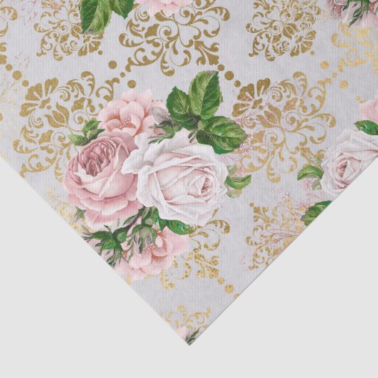 Gold Damask en Roses ontkoppelen Tissuepapier (Detail)