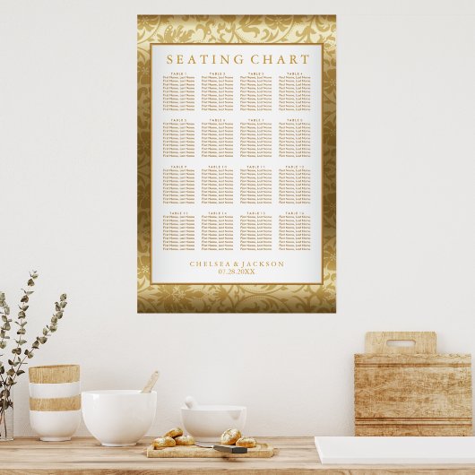 Gold Damask en White - Seating Chart Poster (Keuken)