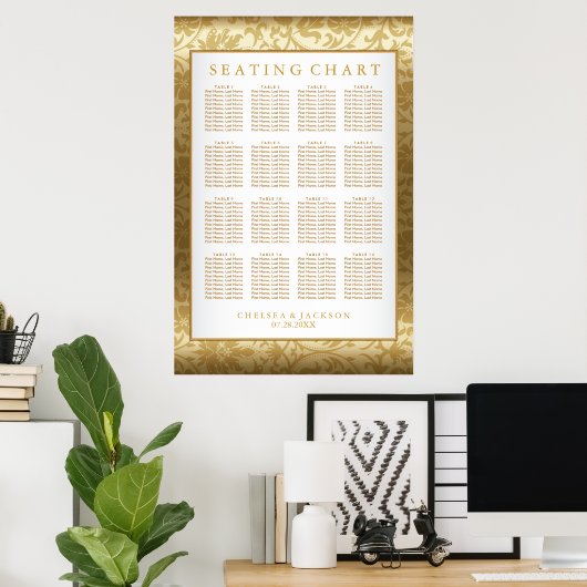 Gold Damask en White - Seating Chart Poster (Thuiskantoor)